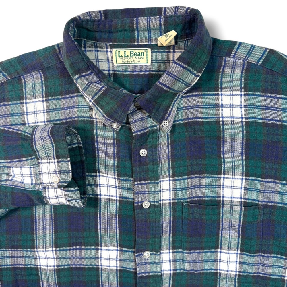 L.L. Bean Vintage Flannel Button Down Shirt Men's Tall XXL Green Plaid USA Made